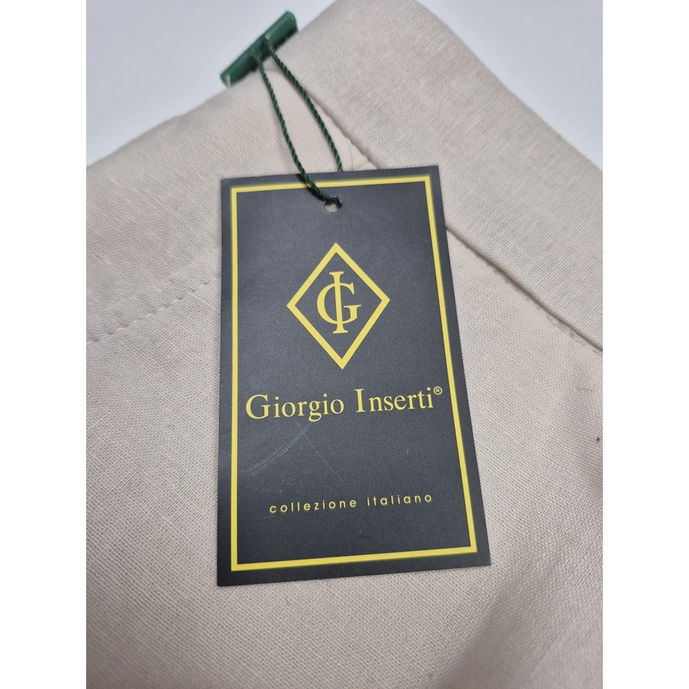 Giorgio Inserti Dress Pants Mens 42x34 Beige Oatmeal Linen Pleated Straight NWT - Picture 3 of 14